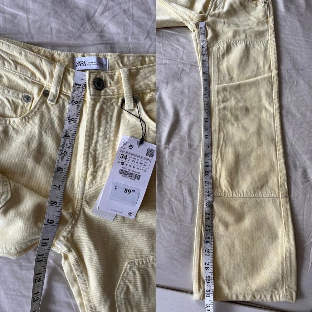 NWT ZARA Mid Rise Patch Pocket Yellow Jeans 2 - Picture 15 of 16